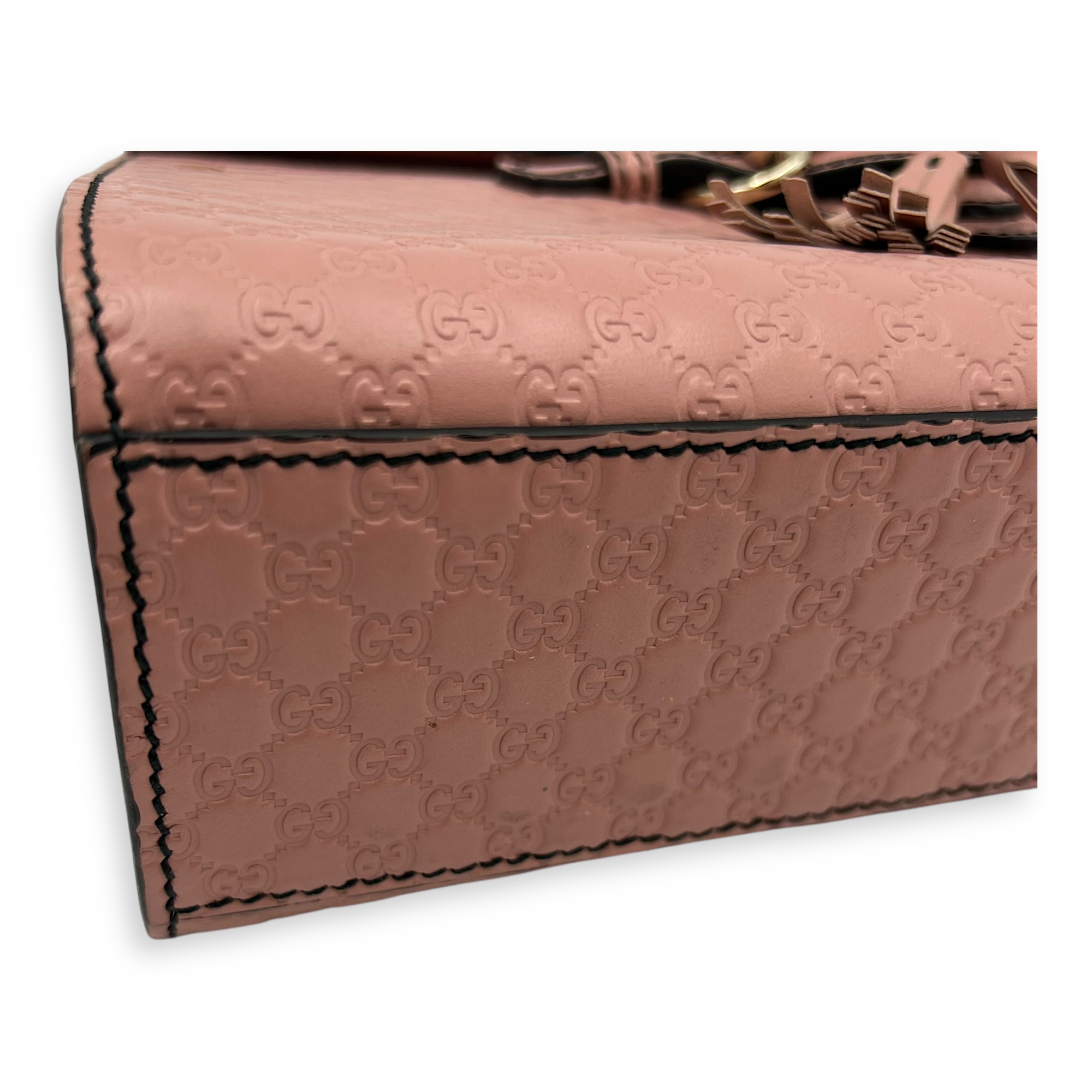 Gucci Guccissima Shoulder Bag Pink in Calfskin, Gold hardware_9