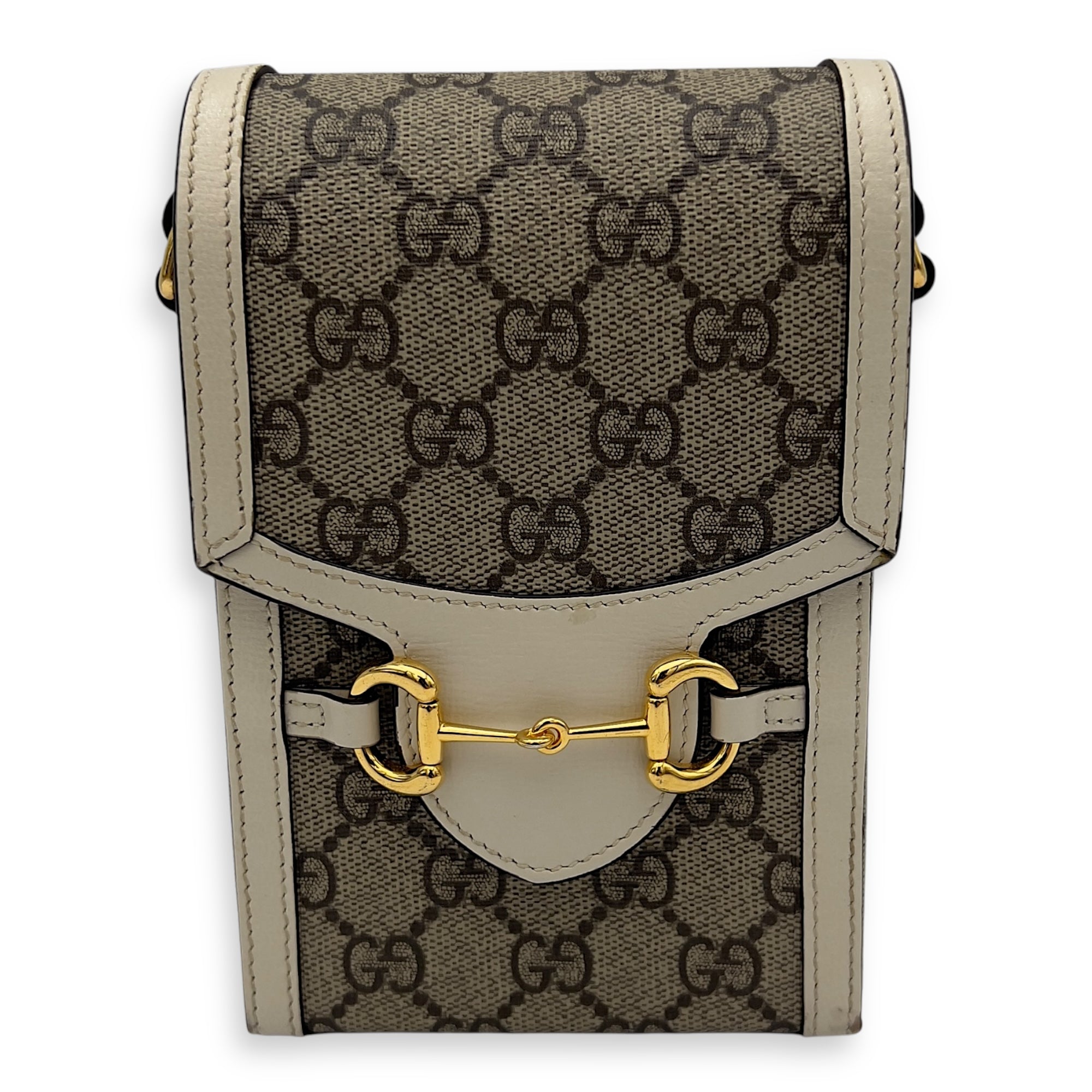 Gucci Horsebit 1955 Brown Crossbody Bag in Monogram Coated Canvas, Gold hardware_1