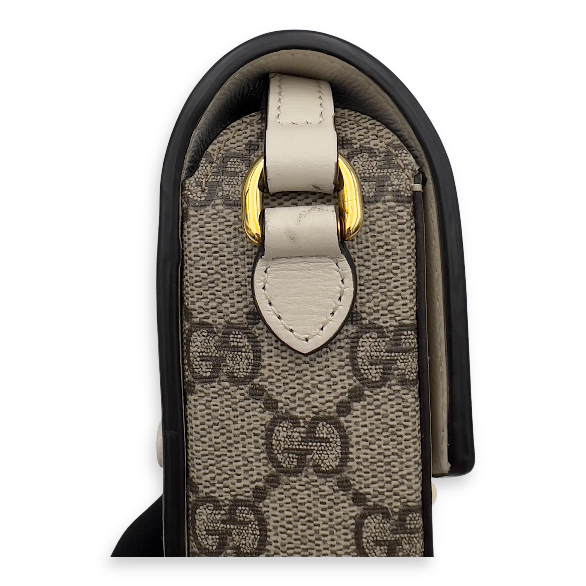 Gucci Horsebit 1955 Brown Crossbody Bag in Monogram Coated Canvas, Gold hardware_14