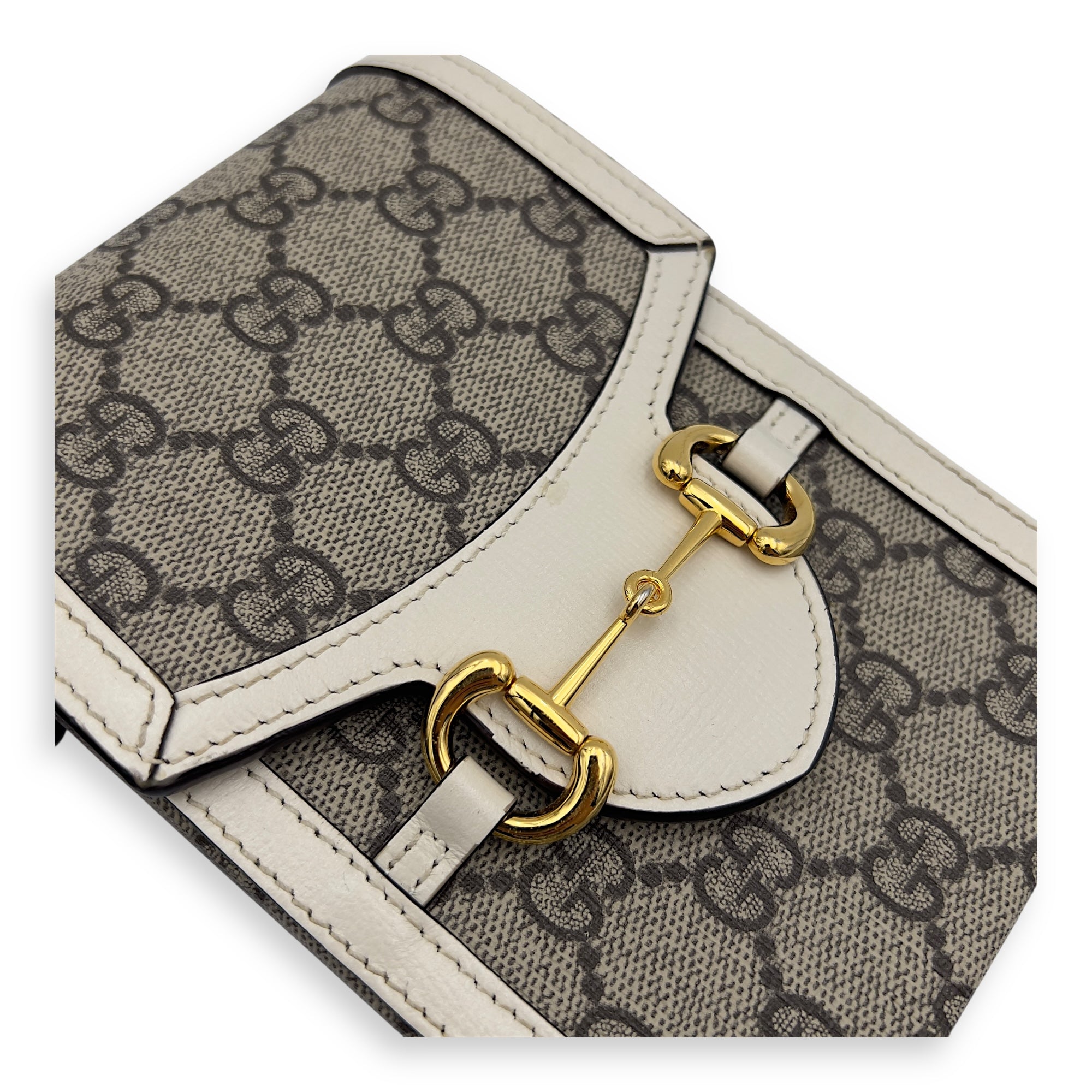 Gucci Horsebit 1955 Brown Crossbody Bag in Monogram Coated Canvas, Gold hardware_15
