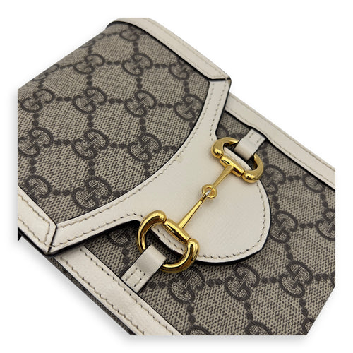 Gucci Horsebit 1955 Brown Crossbody Bag in Monogram Coated Canvas, Gold hardware_15
