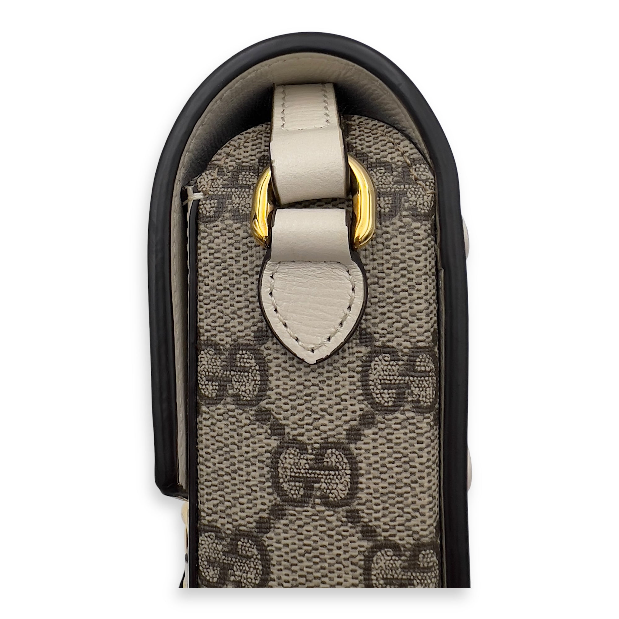 Gucci Horsebit 1955 Brown Crossbody Bag in Monogram Coated Canvas, Gold hardware_16