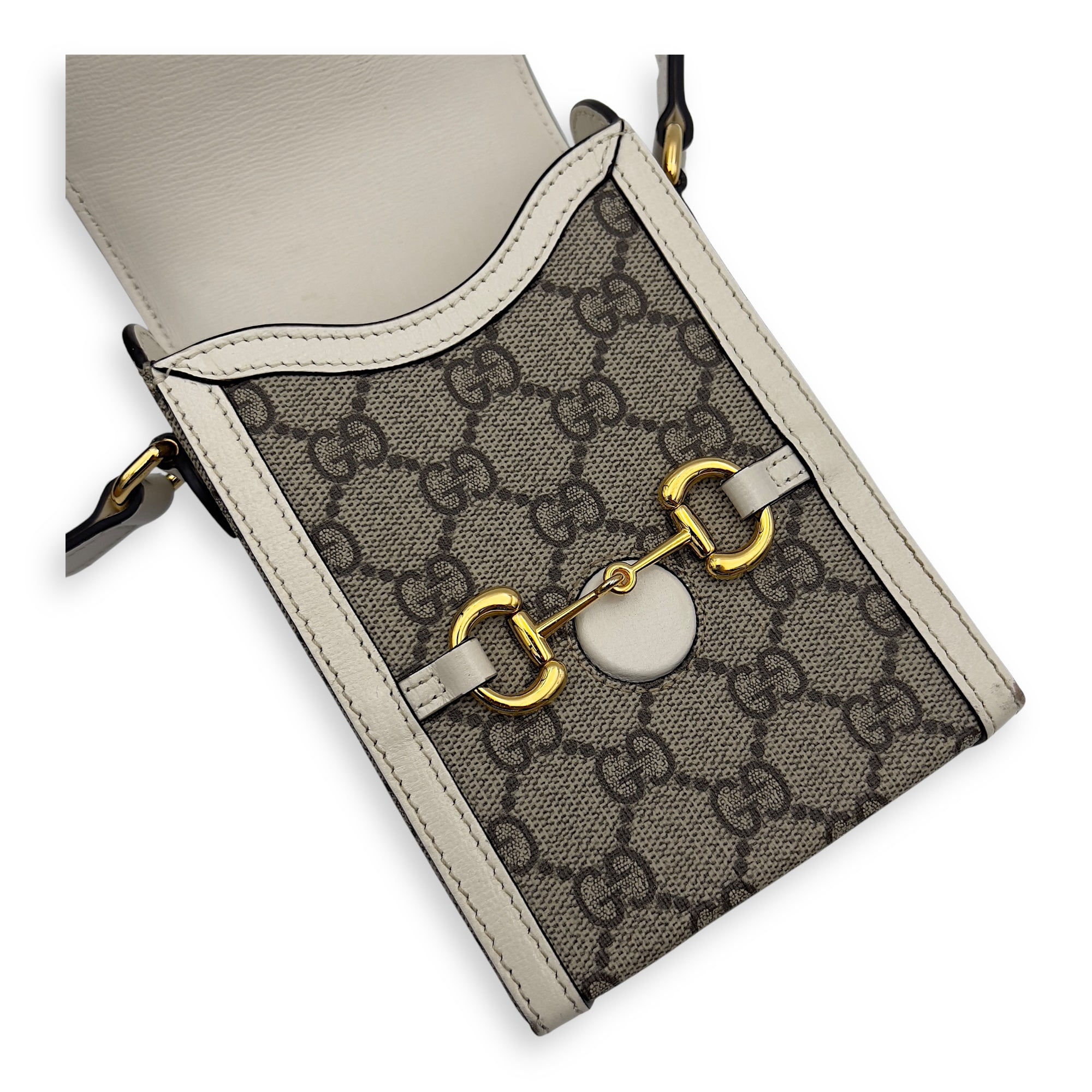 Gucci Horsebit 1955 Brown Crossbody Bag in Monogram Coated Canvas, Gold hardware_17
