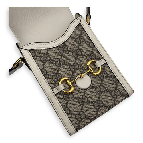 Gucci Horsebit 1955 Brown Crossbody Bag in Monogram Coated Canvas, Gold hardware_17