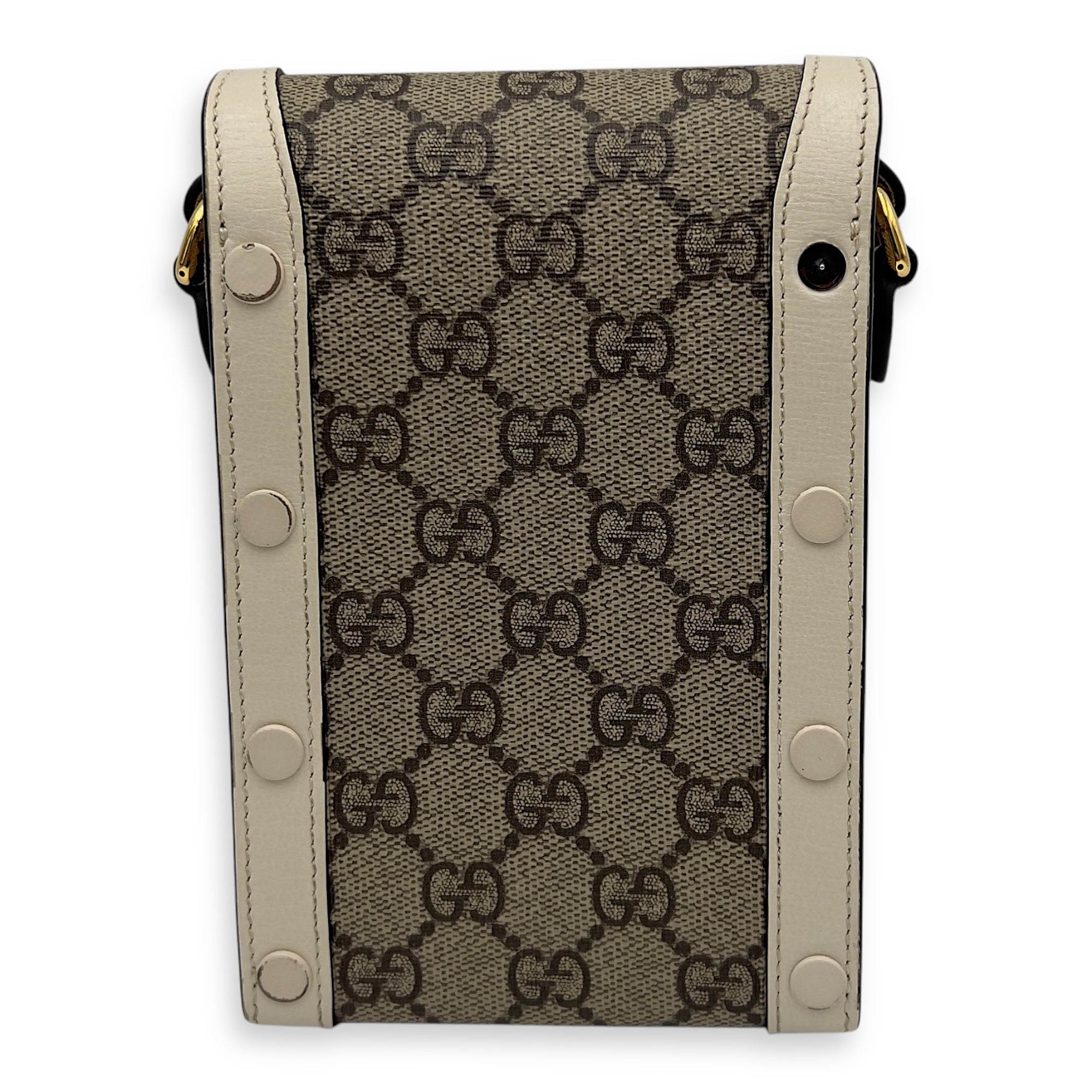 Gucci Horsebit 1955 Brown Crossbody Bag in Monogram Coated Canvas, Gold hardware_2
