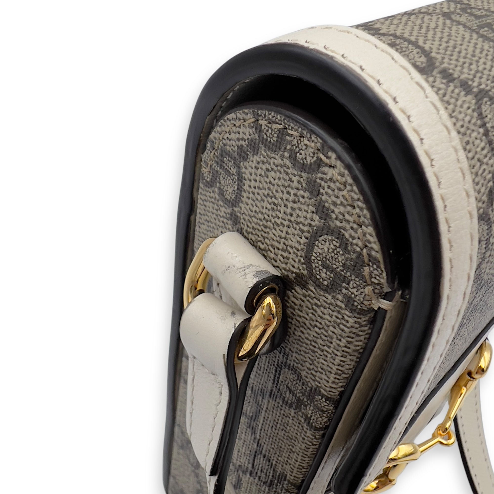 Gucci Horsebit 1955 Brown Crossbody Bag in Monogram Coated Canvas, Gold hardware_21