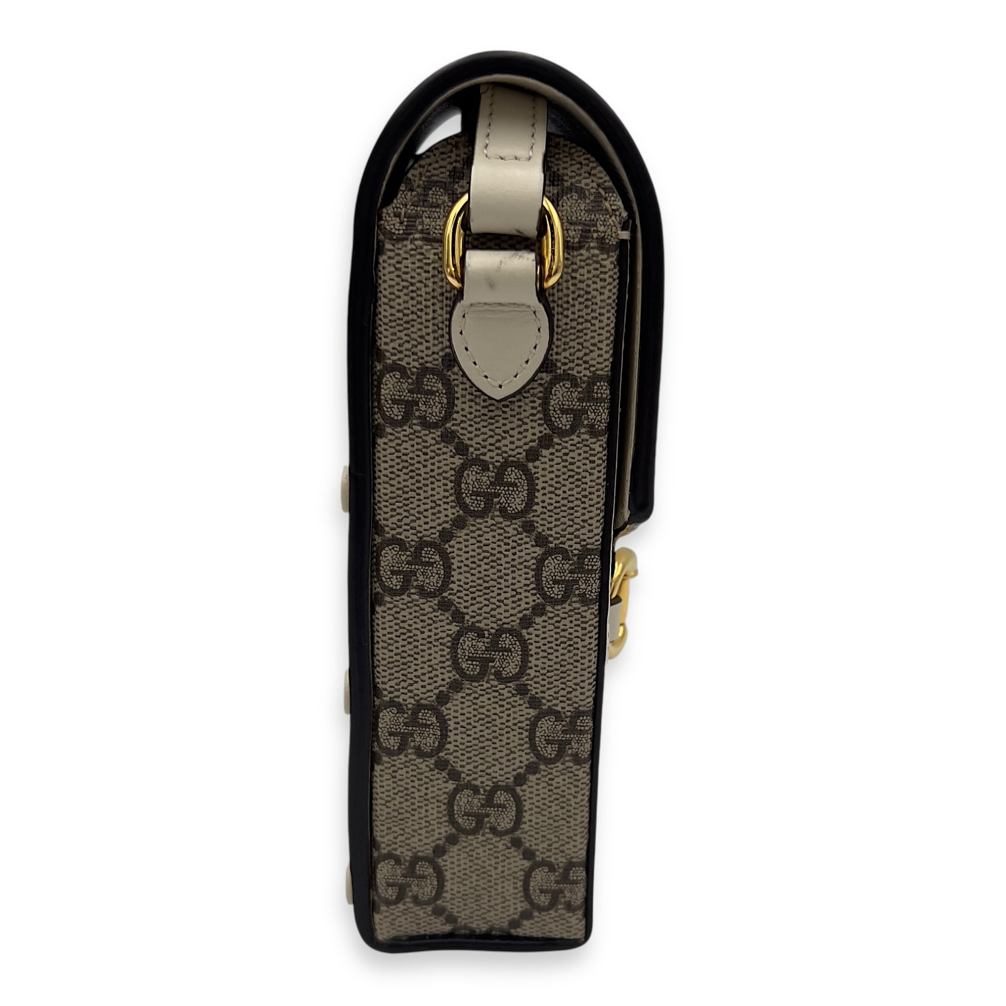 Gucci Horsebit 1955 Brown Crossbody Bag in Monogram Coated Canvas, Gold hardware_3