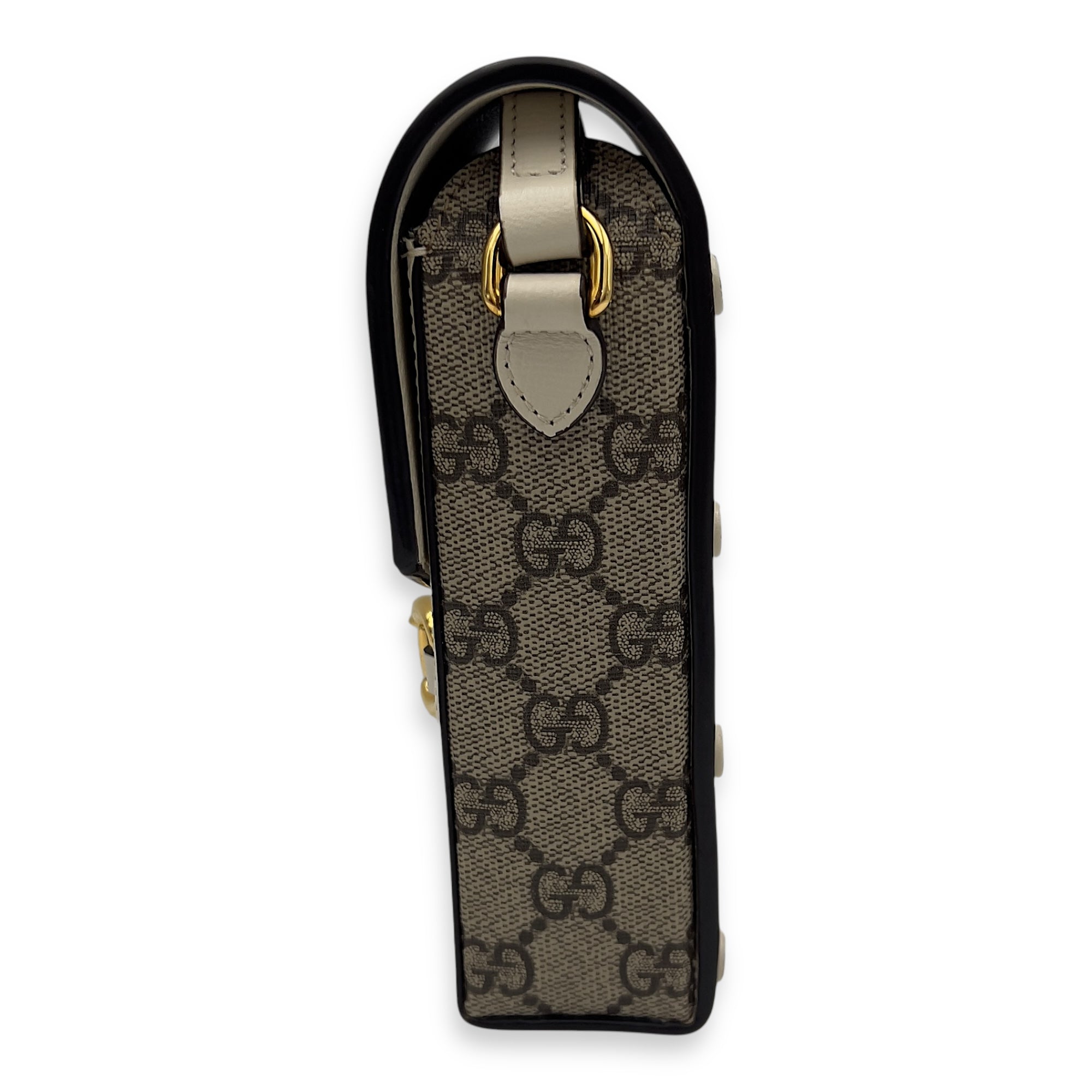 Gucci Horsebit 1955 Brown Crossbody Bag in Monogram Coated Canvas, Gold hardware_4