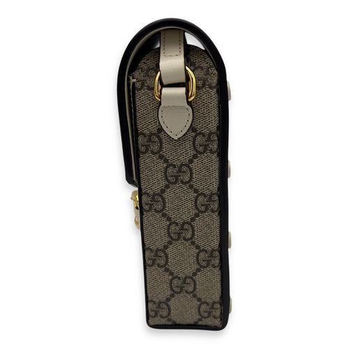 Gucci Horsebit 1955 Brown Crossbody Bag in Monogram Coated Canvas, Gold hardware_4