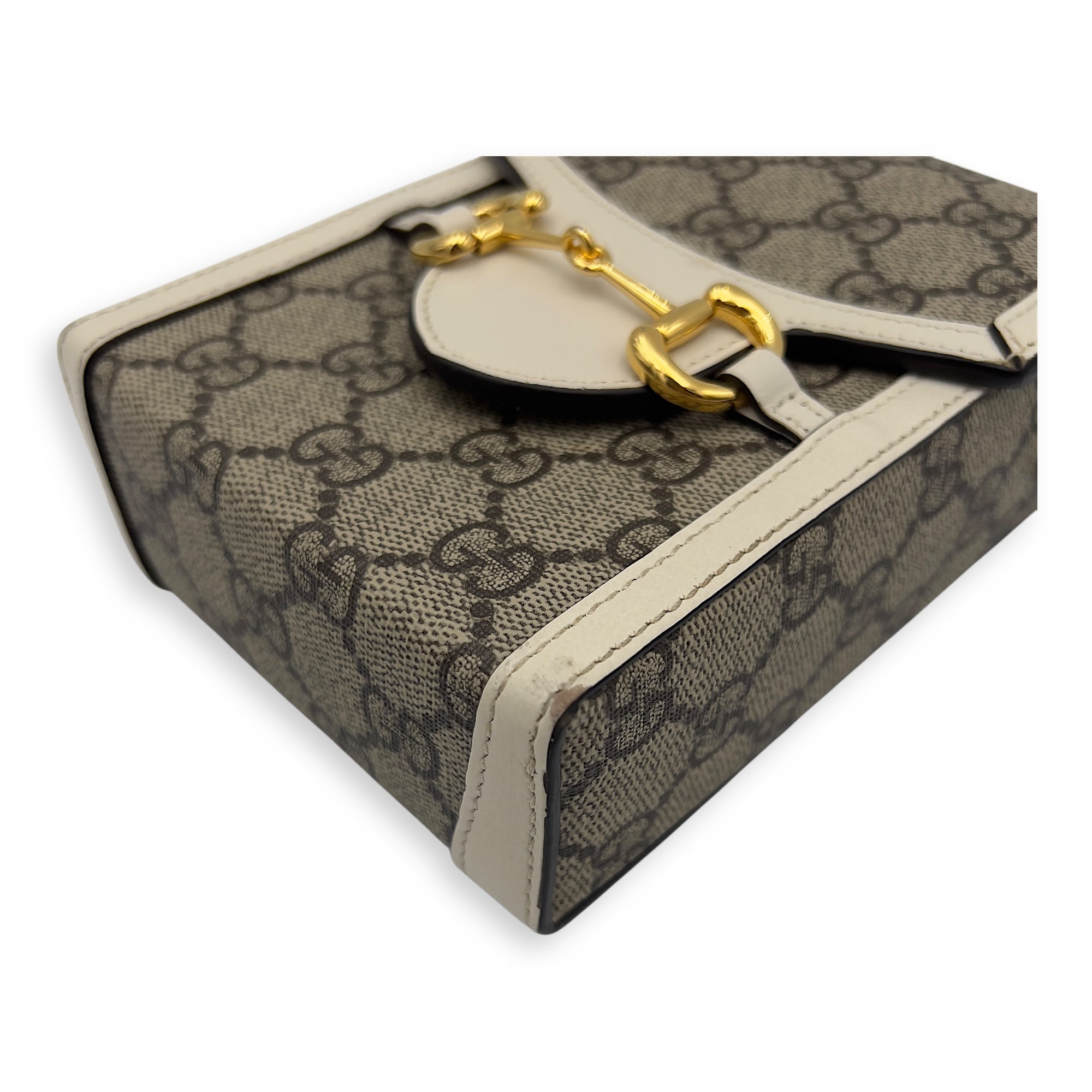 Gucci Horsebit 1955 Brown Crossbody Bag in Monogram Coated Canvas, Gold hardware_8
