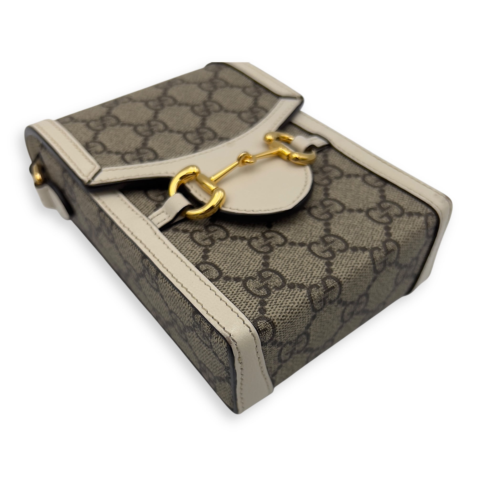 Gucci Horsebit 1955 Brown Crossbody Bag in Monogram Coated Canvas, Gold hardware_9
