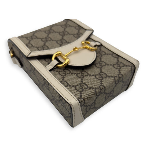 Gucci Horsebit 1955 Brown Crossbody Bag in Monogram Coated Canvas, Gold hardware_9