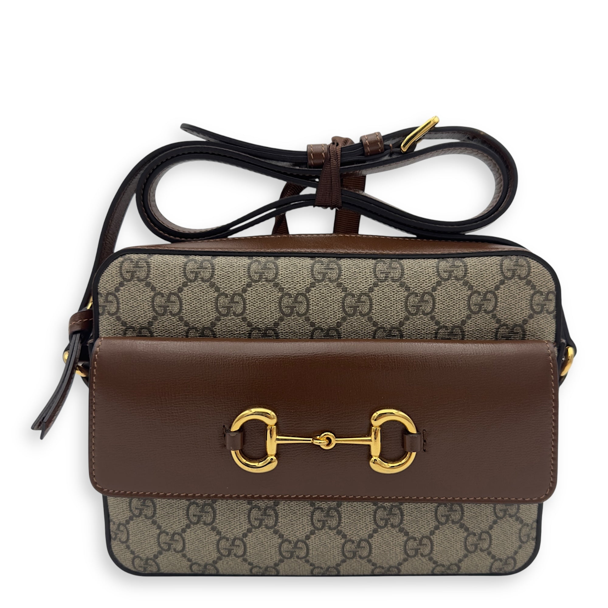 Gucci Horsebit 1955 Crossbody Bag Grey in Coated Canvas, Gold hardware_1