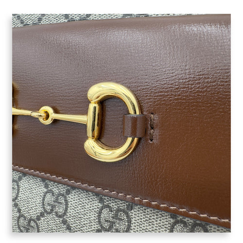 Gucci Horsebit 1955 Crossbody Bag Grey in Coated Canvas, Gold hardware_11