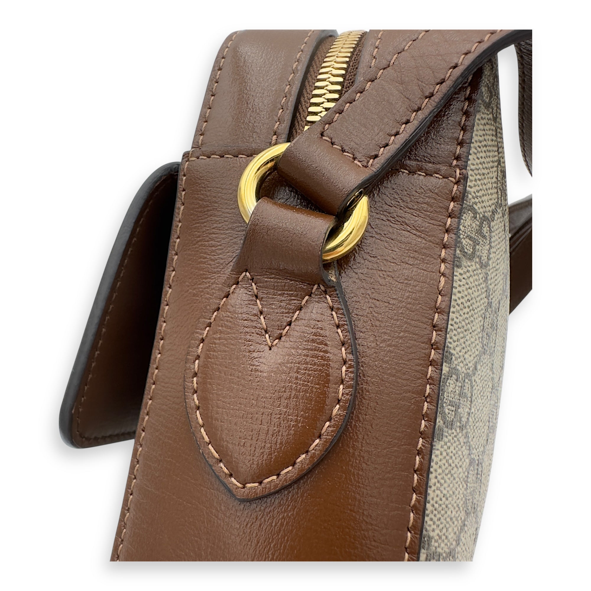 Gucci Horsebit 1955 Crossbody Bag Grey in Coated Canvas, Gold hardware_13