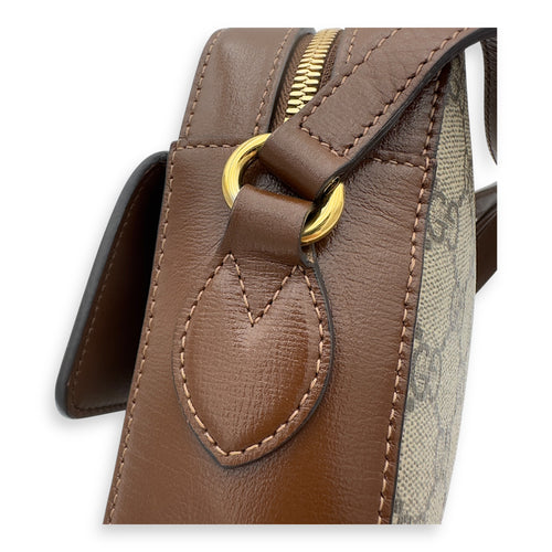 Gucci Horsebit 1955 Crossbody Bag Grey in Coated Canvas, Gold hardware_13