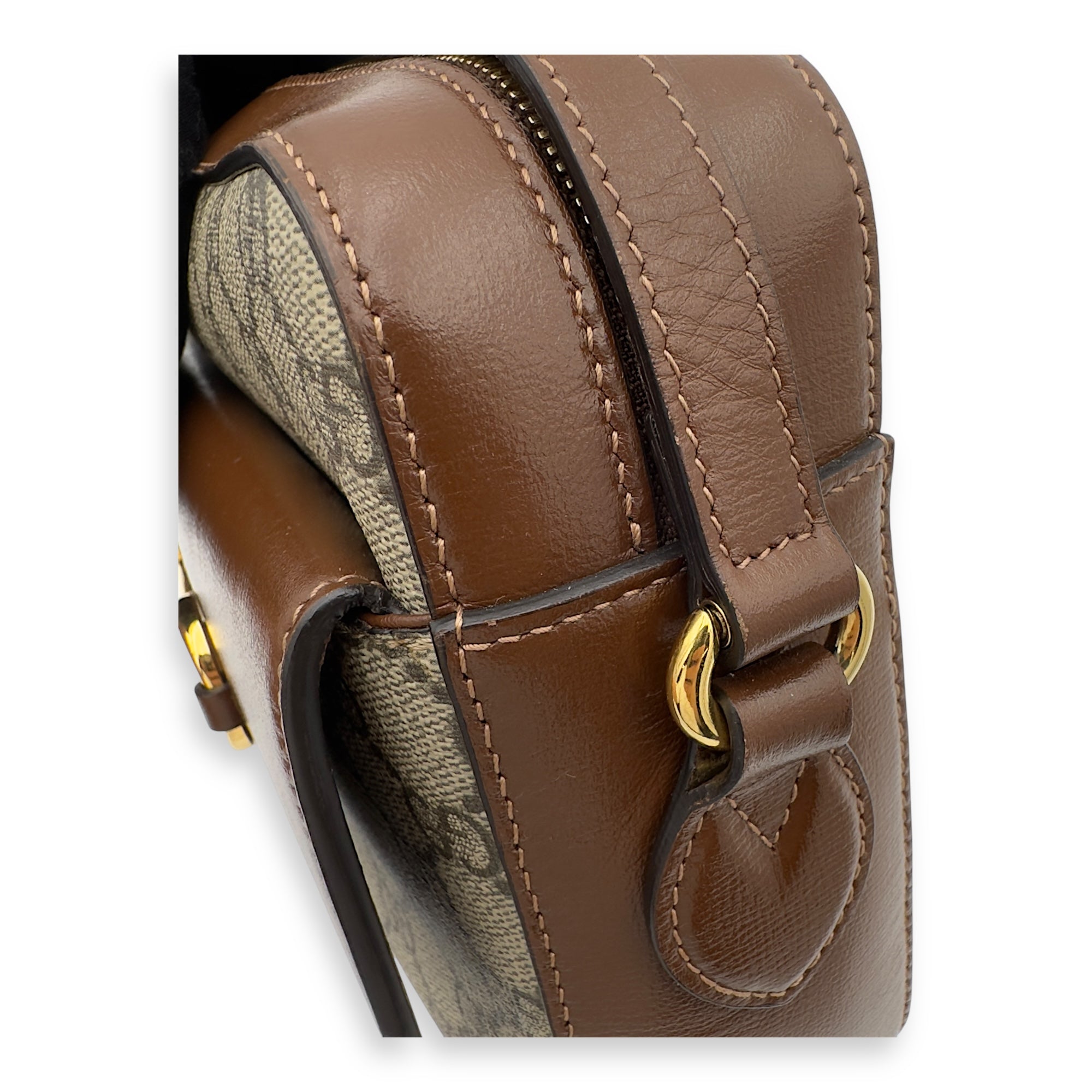 Gucci Horsebit 1955 Crossbody Bag Grey in Coated Canvas, Gold hardware_15