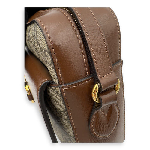 Gucci Horsebit 1955 Crossbody Bag Grey in Coated Canvas, Gold hardware_15