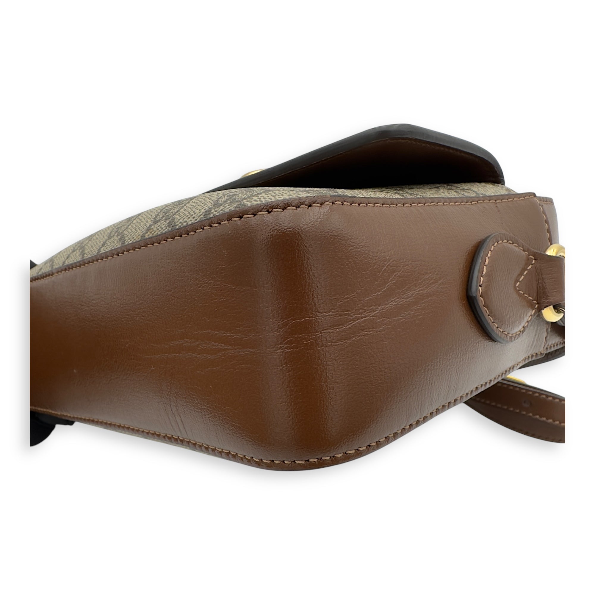 Gucci Horsebit 1955 Crossbody Bag Grey in Coated Canvas, Gold hardware_16