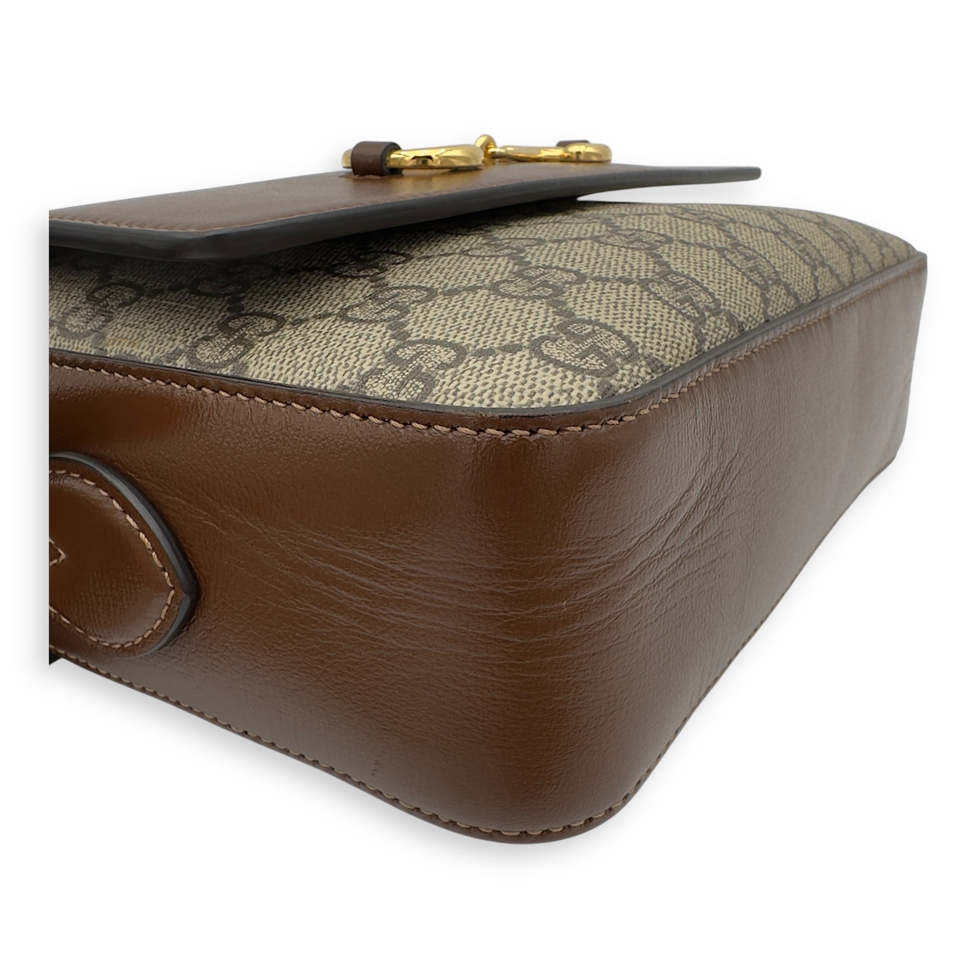 Gucci Horsebit 1955 Crossbody Bag Grey in Coated Canvas, Gold hardware_17
