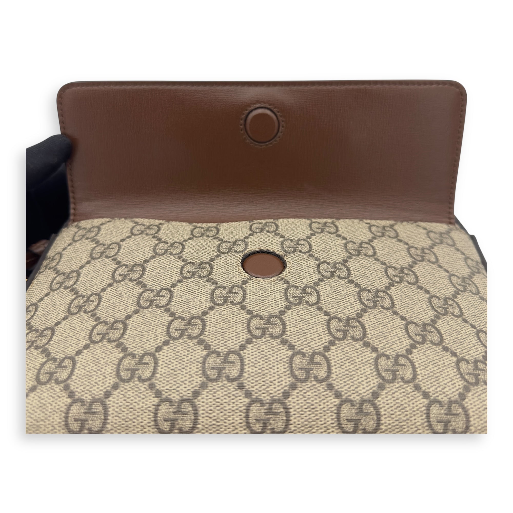 Gucci Horsebit 1955 Crossbody Bag Grey in Coated Canvas, Gold hardware_18