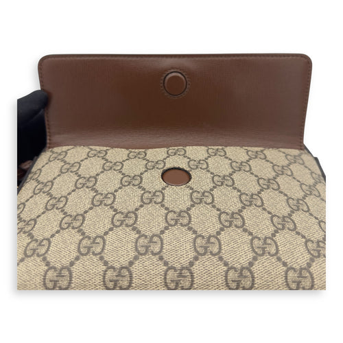 Gucci Horsebit 1955 Crossbody Bag Grey in Coated Canvas, Gold hardware_18