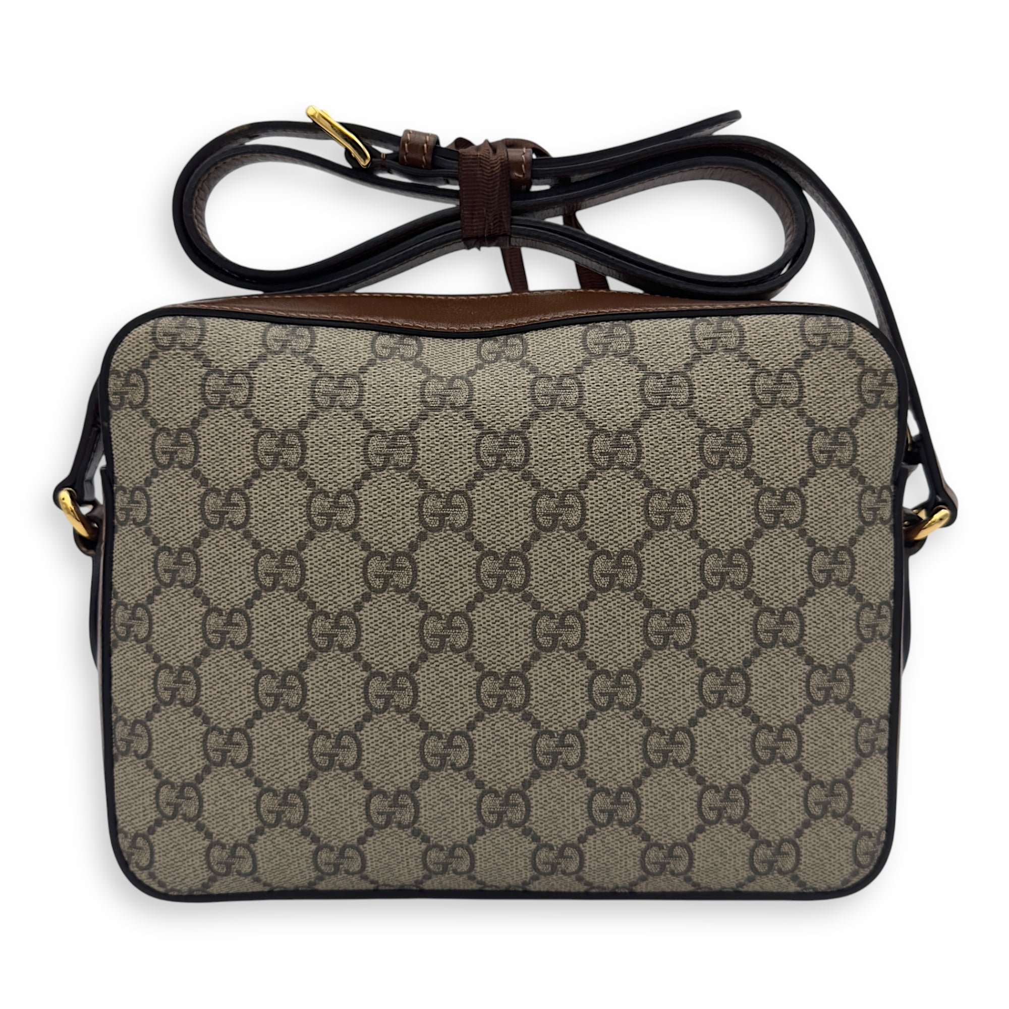 Gucci Horsebit 1955 Crossbody Bag Grey in Coated Canvas, Gold hardware_2
