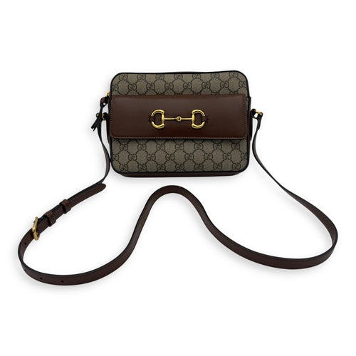 Gucci Horsebit 1955 Crossbody Bag Grey in Coated Canvas, Gold hardware_20