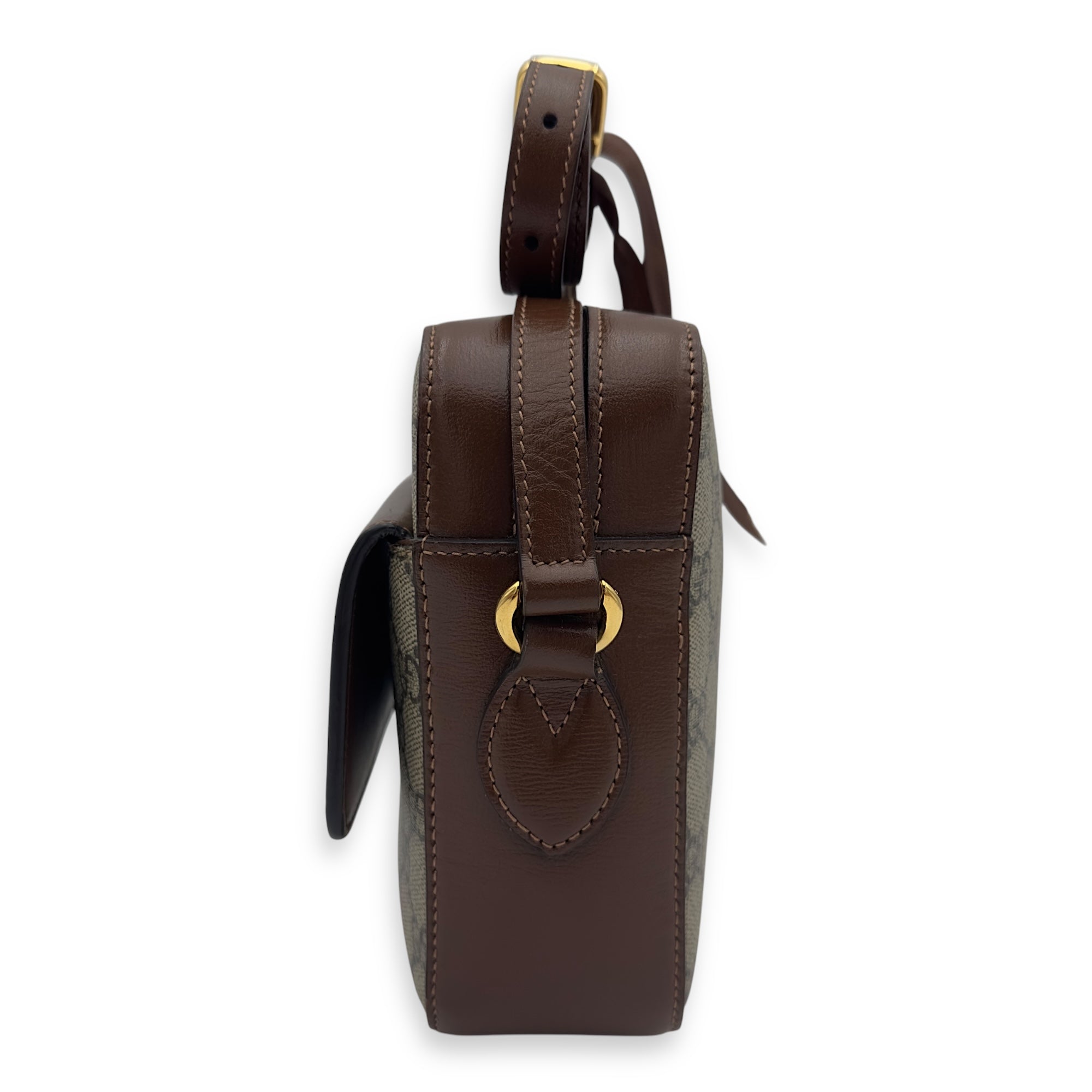 Gucci Horsebit 1955 Crossbody Bag Grey in Coated Canvas, Gold hardware_3