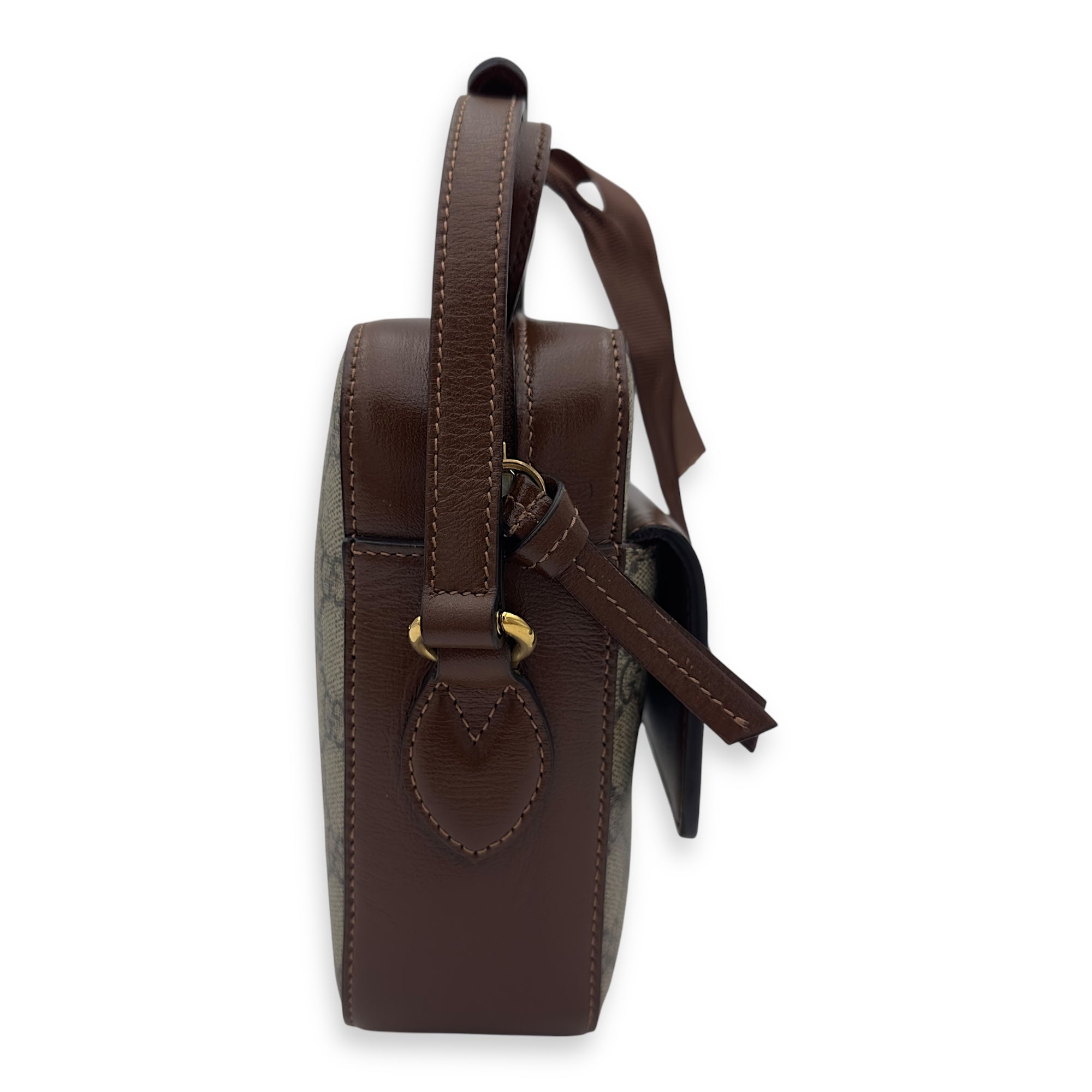 Gucci Horsebit 1955 Crossbody Bag Grey in Coated Canvas, Gold hardware_4