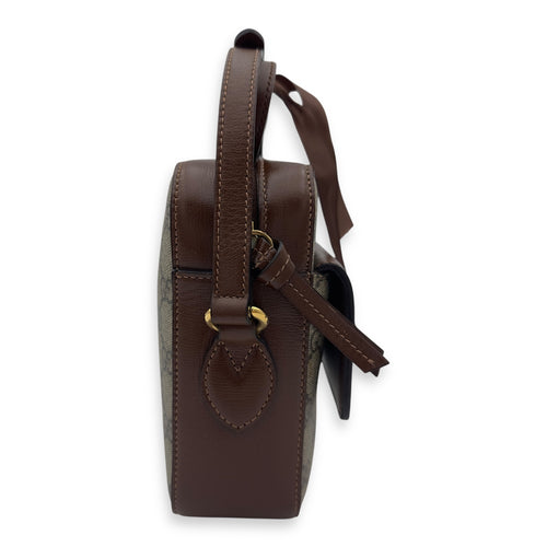 Gucci Horsebit 1955 Crossbody Bag Grey in Coated Canvas, Gold hardware_4