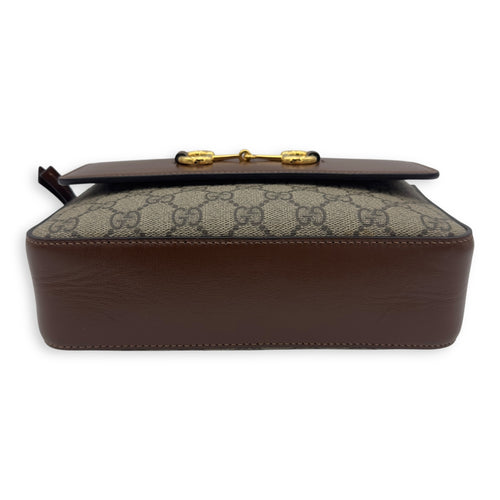 Gucci Horsebit 1955 Crossbody Bag Grey in Coated Canvas, Gold hardware_5