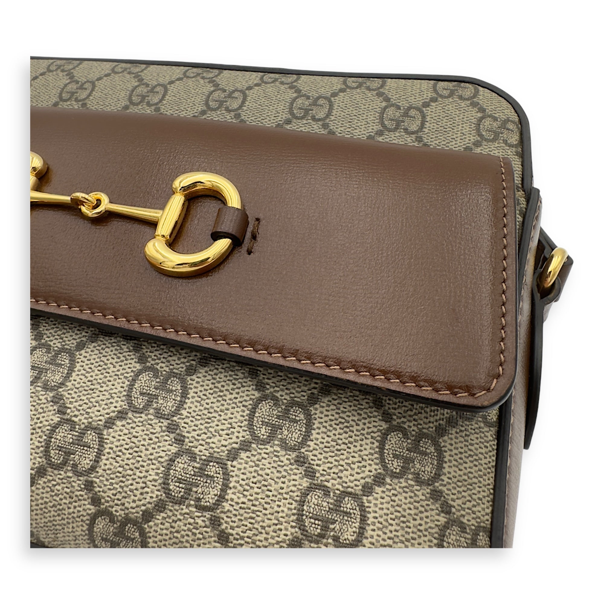 Gucci Horsebit 1955 Crossbody Bag Grey in Coated Canvas, Gold hardware_8
