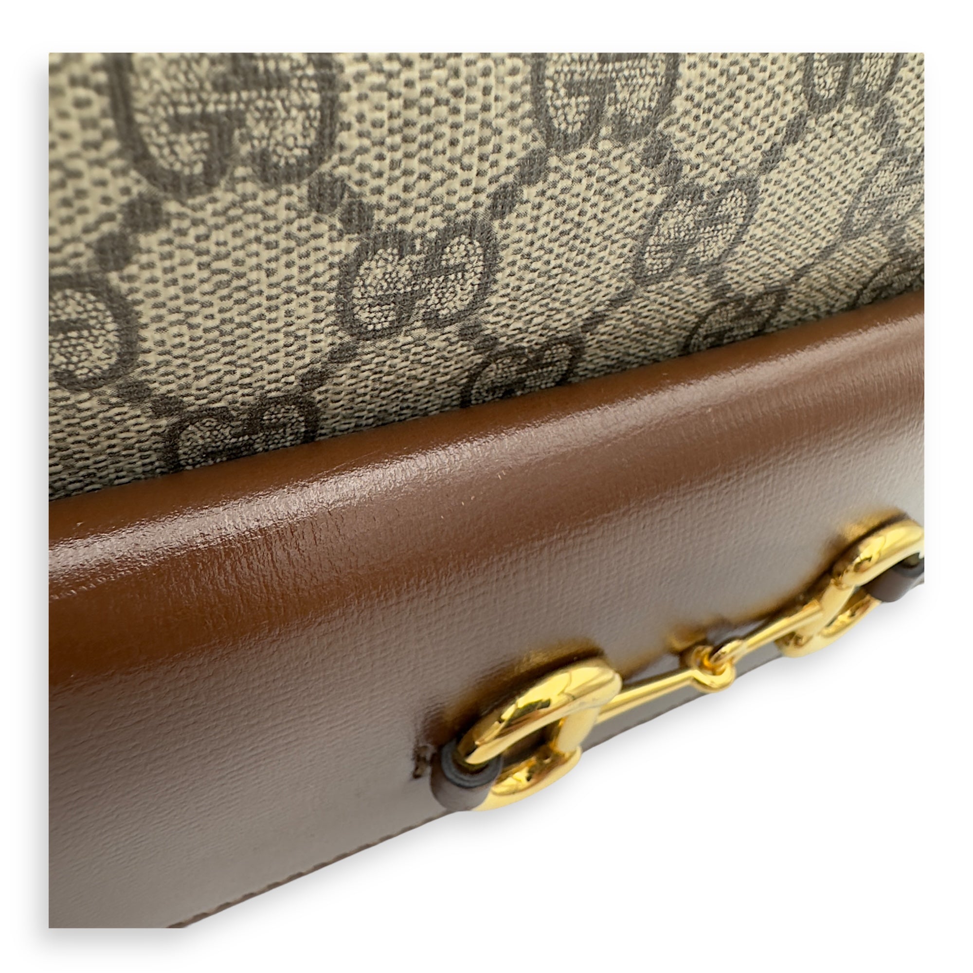 Gucci Horsebit 1955 Crossbody Bag Grey in Coated Canvas, Gold hardware_9