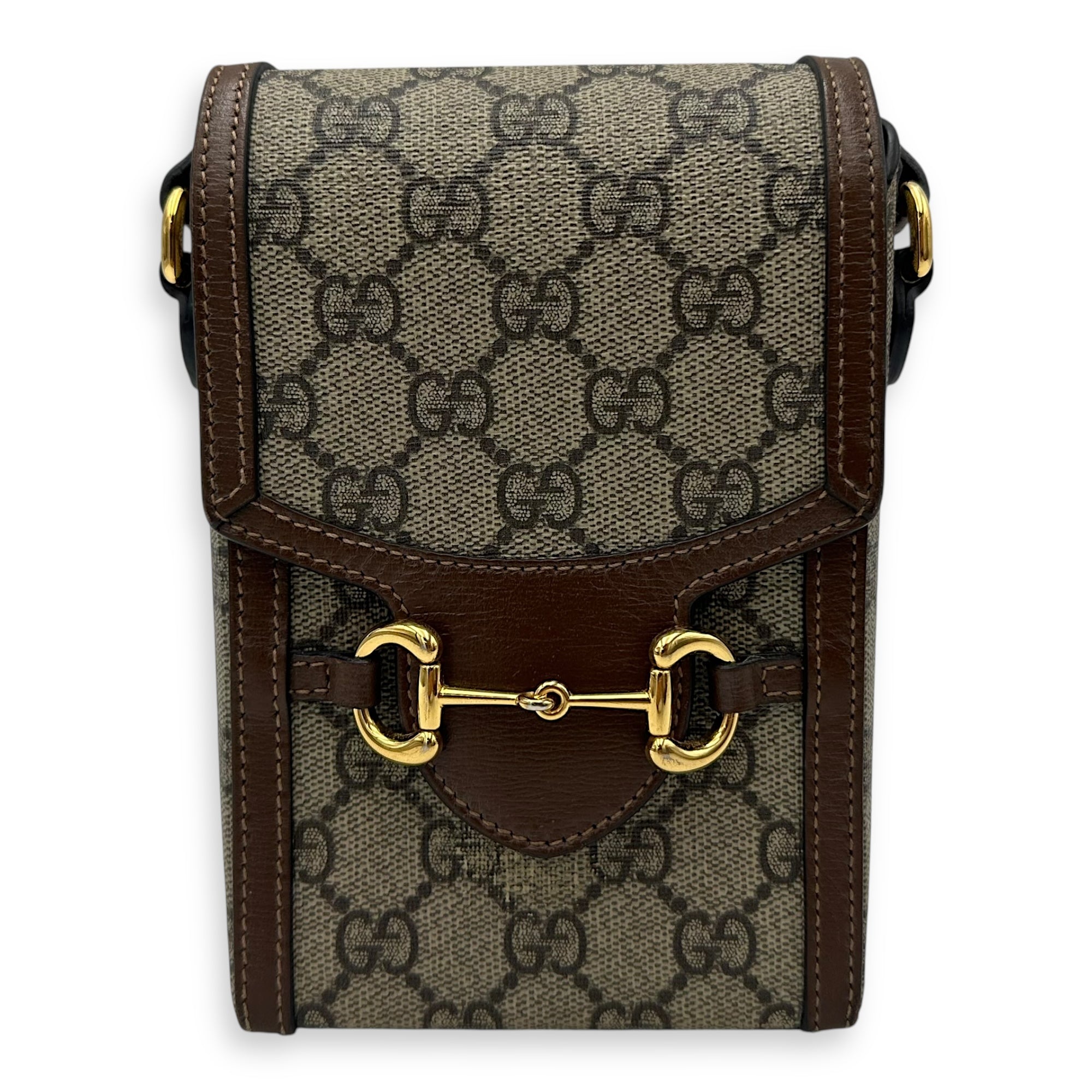 Gucci Horsebit 1955 Shoulder Bag Brown in Monogram Coated Canvas, Gold hardware_1