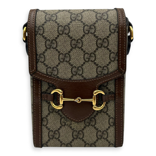 Gucci Horsebit 1955 Shoulder Bag Brown in Monogram Coated Canvas, Gold hardware_1