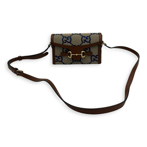 Gucci Limited Edition Horsebit 1955 Brown Crossbody Bag in Canvas, Gold hardware_11