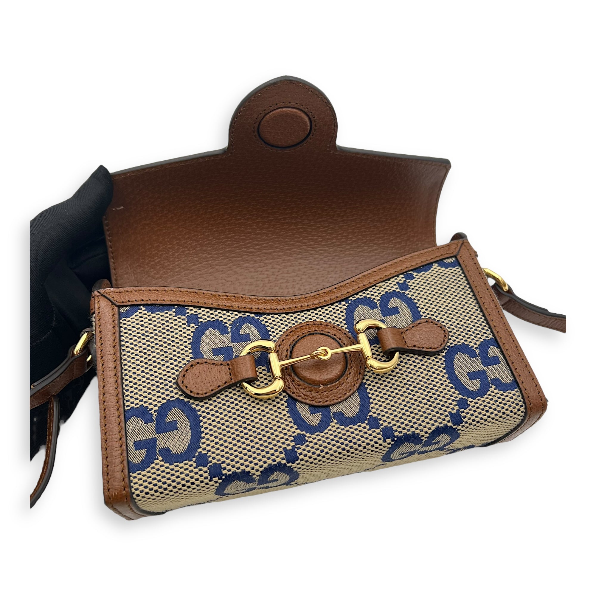 Gucci Limited Edition Horsebit 1955 Brown Crossbody Bag in Canvas, Gold hardware_9