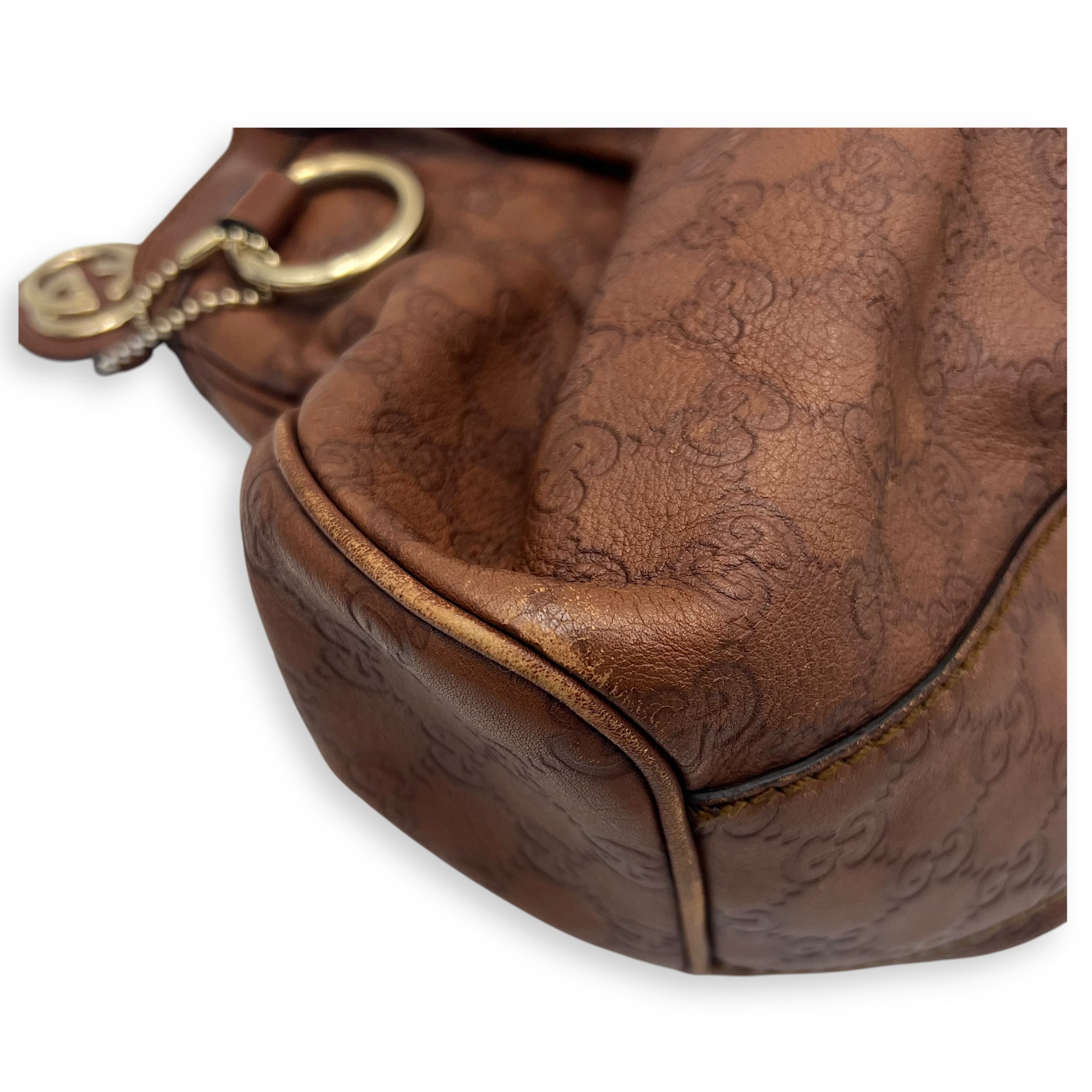 Gucci Shukey Shoulder Bag Brown in Calfskin, Gold hardware_10