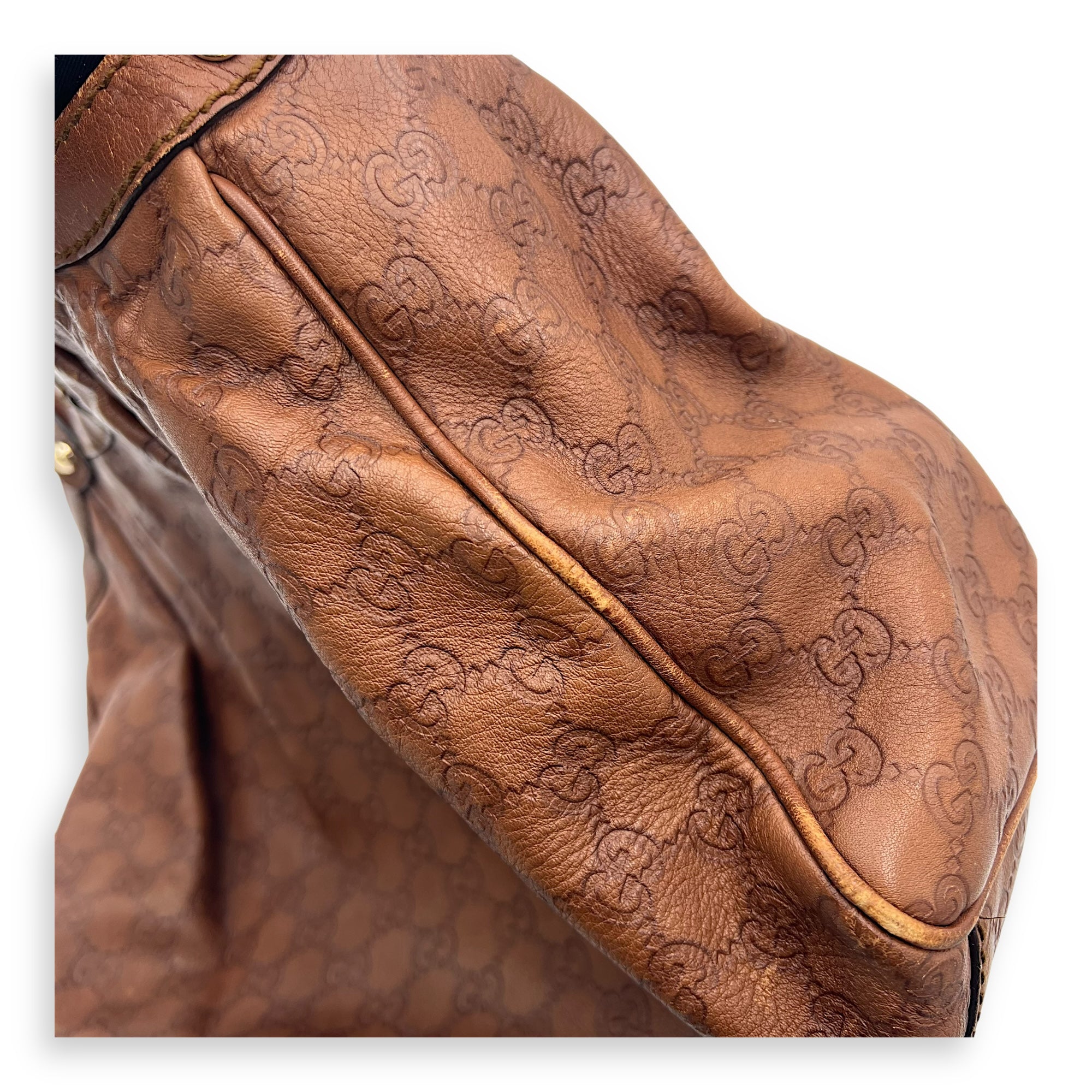 Gucci Shukey Shoulder Bag Brown in Calfskin, Gold hardware_13