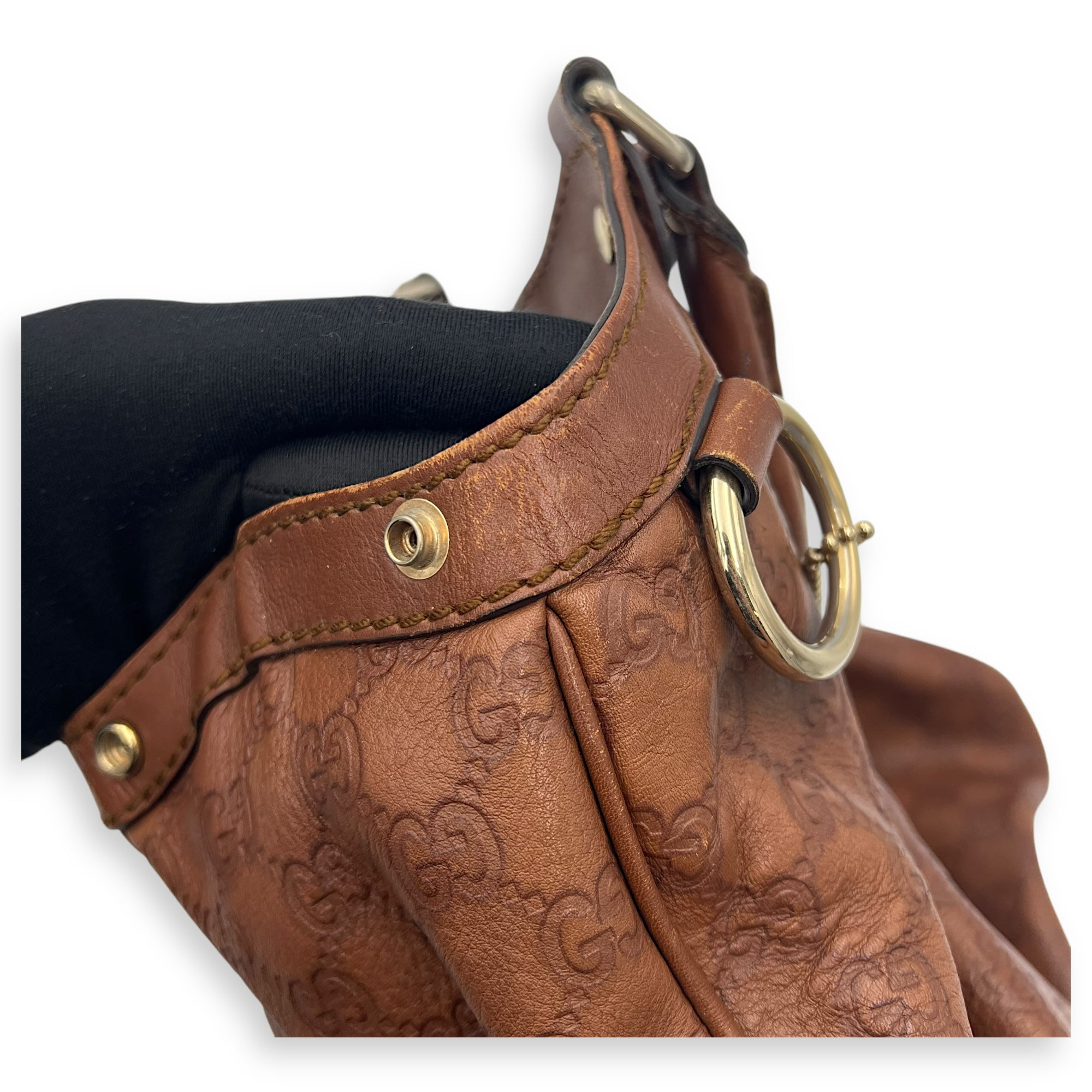 Gucci Shukey Shoulder Bag Brown in Calfskin, Gold hardware_14