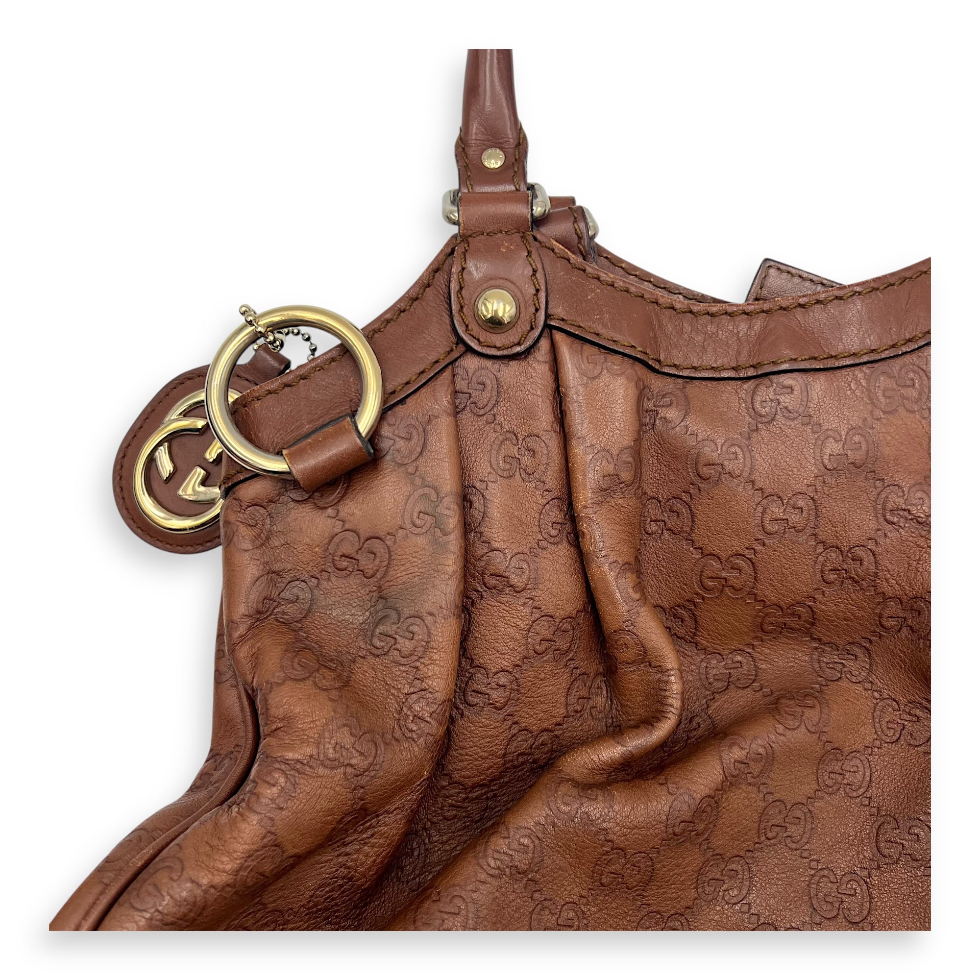 Gucci Shukey Shoulder Bag Brown in Calfskin, Gold hardware_15