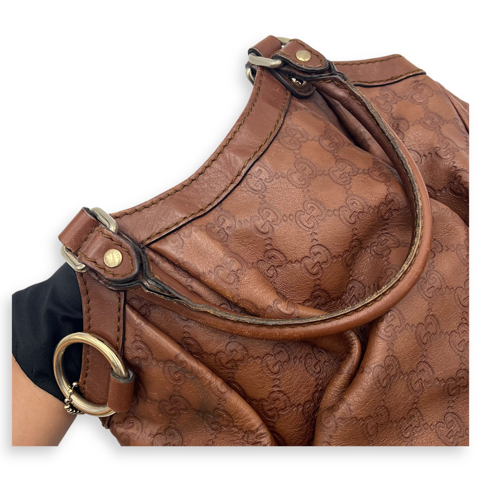 Gucci Shukey Shoulder Bag Brown in Calfskin, Gold hardware_16