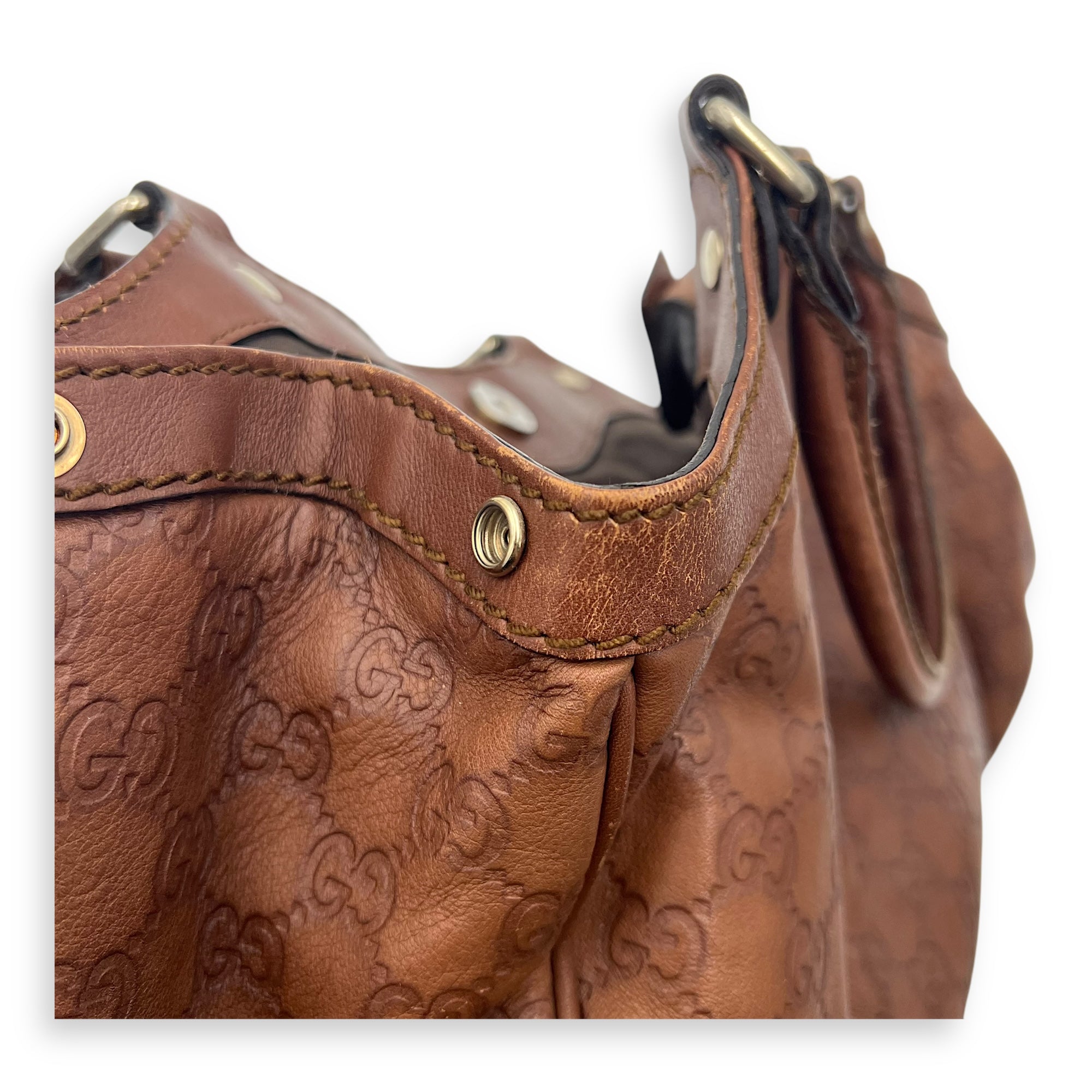 Gucci Shukey Shoulder Bag Brown in Calfskin, Gold hardware_19