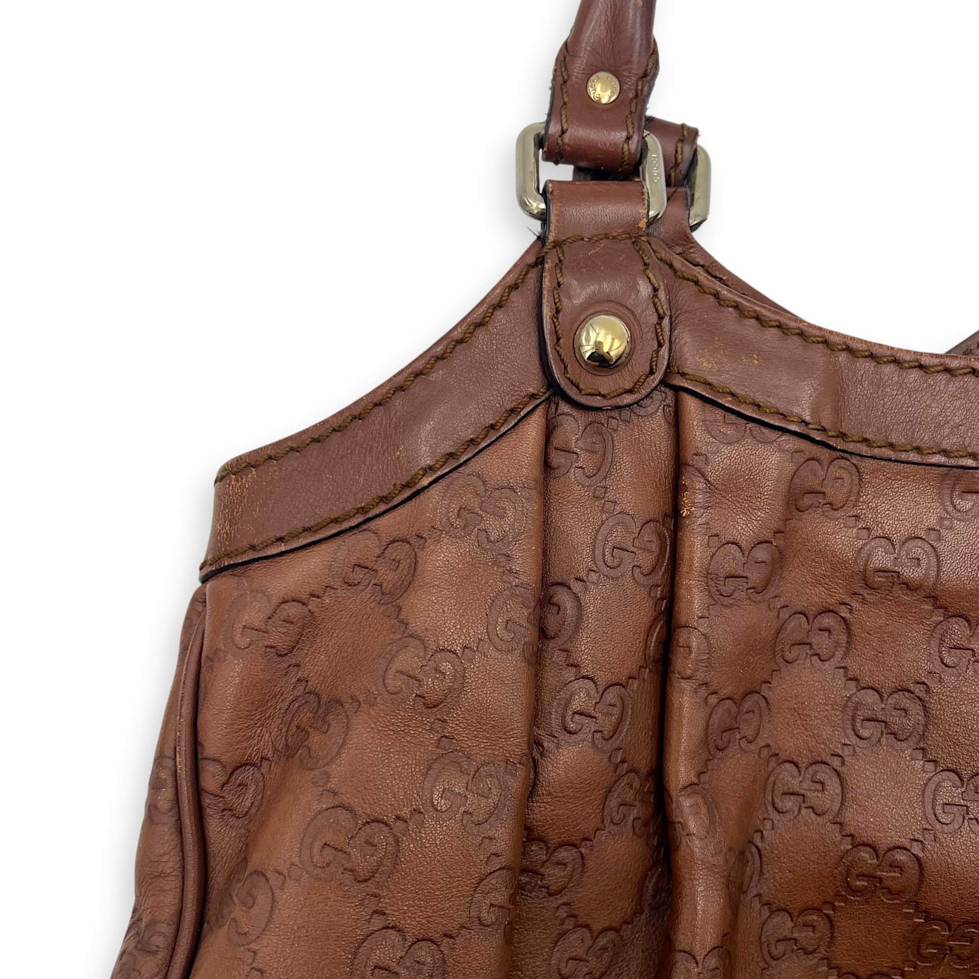 Gucci Shukey Shoulder Bag Brown in Calfskin, Gold hardware_20