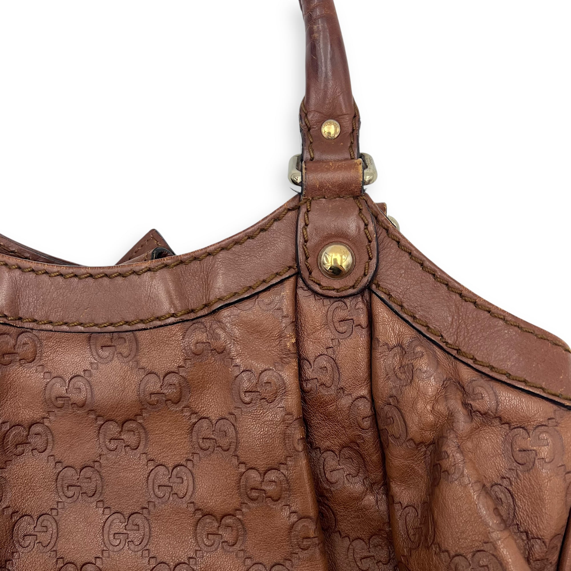 Gucci Shukey Shoulder Bag Brown in Calfskin, Gold hardware_21