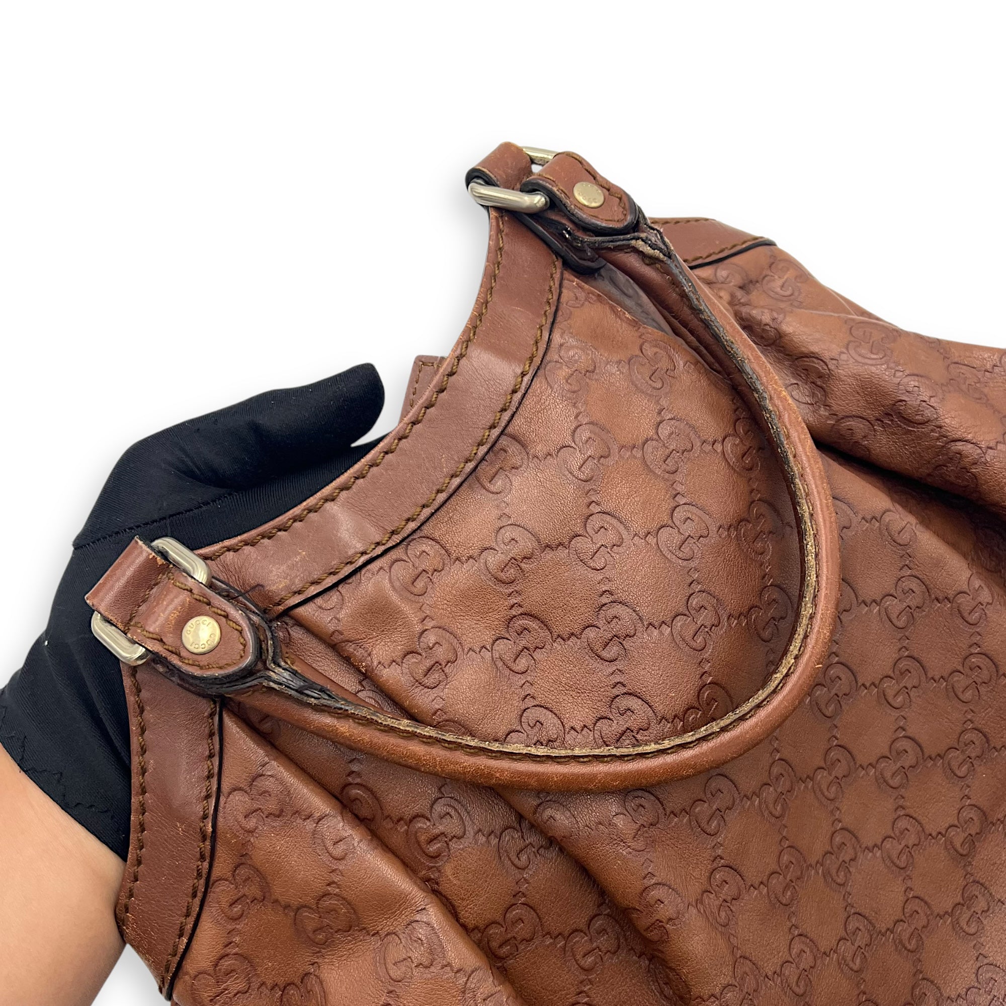 Gucci Shukey Shoulder Bag Brown in Calfskin, Gold hardware_22