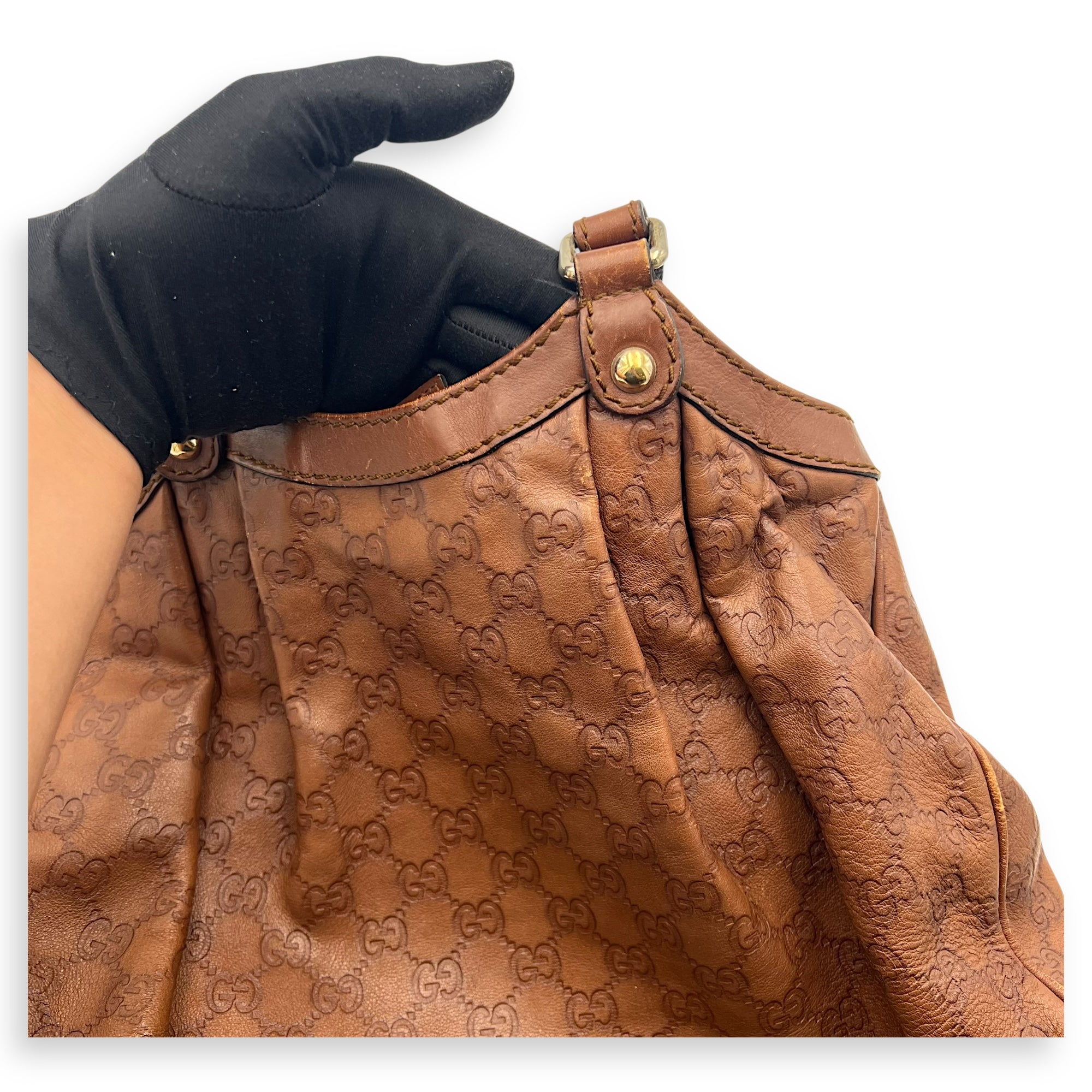 Gucci Shukey Shoulder Bag Brown in Calfskin, Gold hardware_27