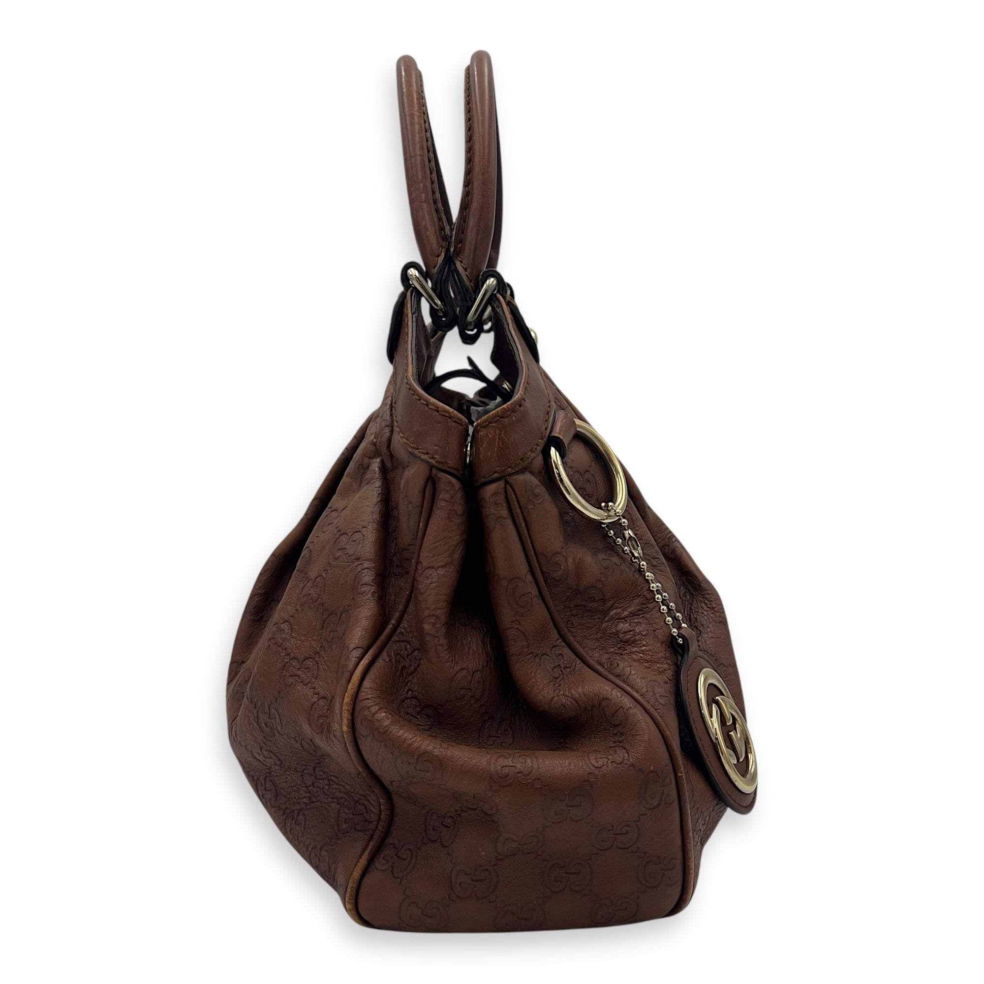 Gucci Shukey Shoulder Bag Brown in Calfskin, Gold hardware_4