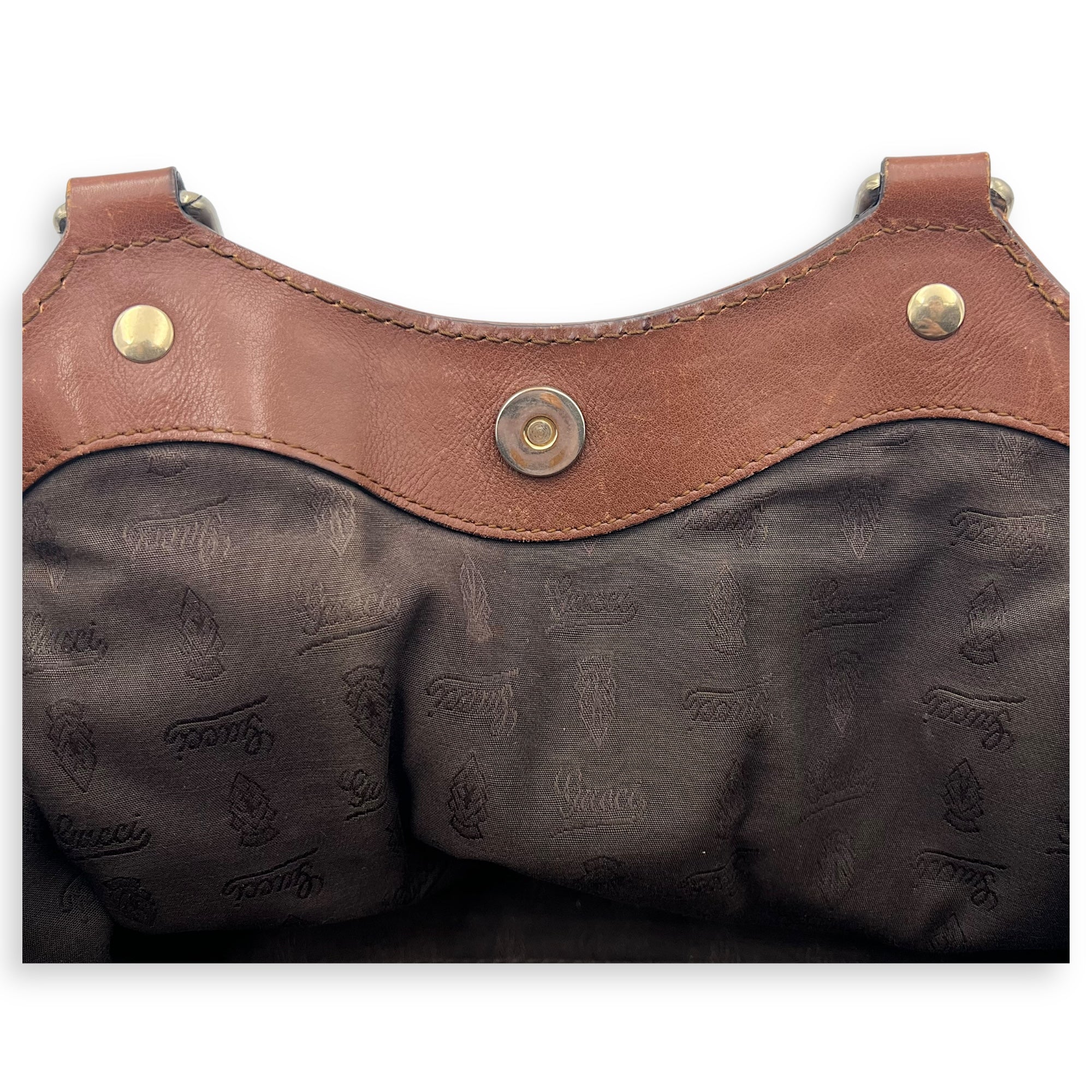 Gucci Shukey Shoulder Bag Brown in Calfskin, Gold hardware_8